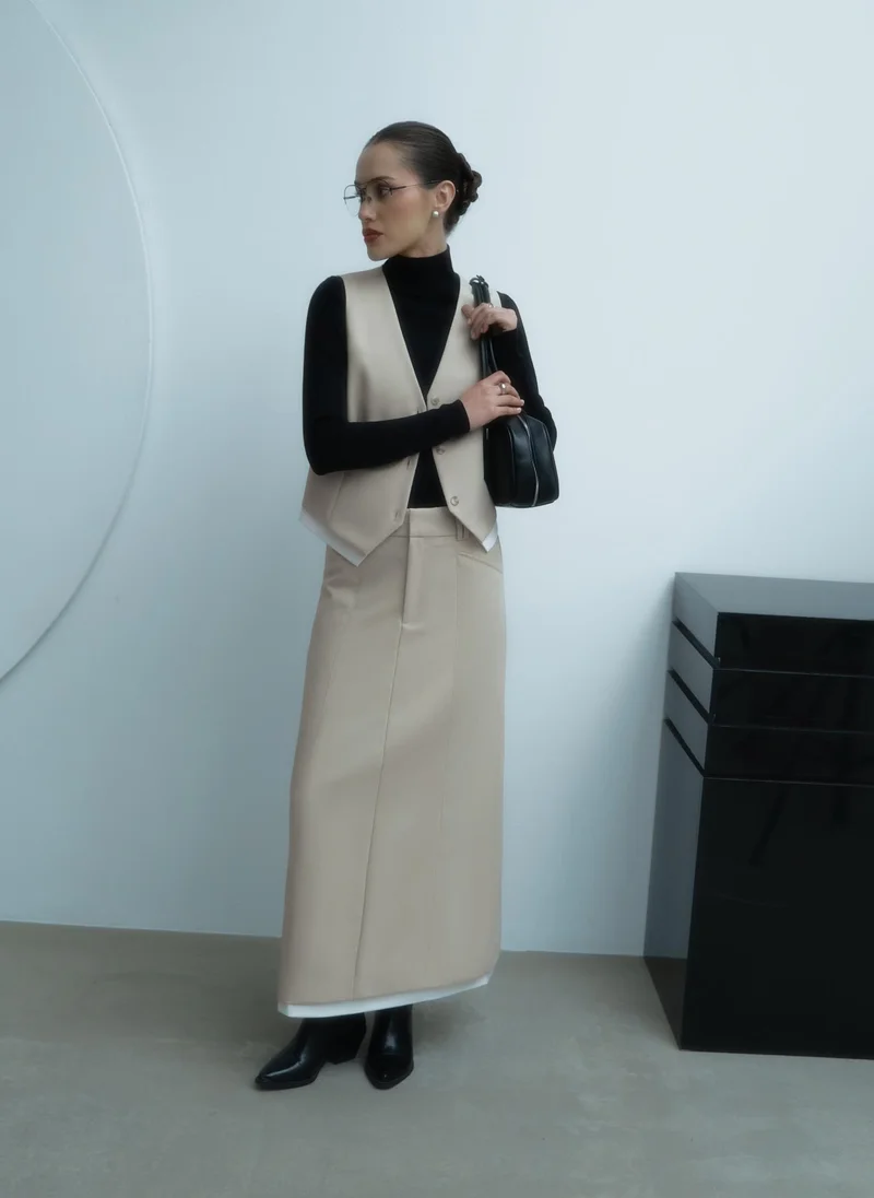 Lichi  Straight maxi skirt with contrast inset for Women | Best Price UAE